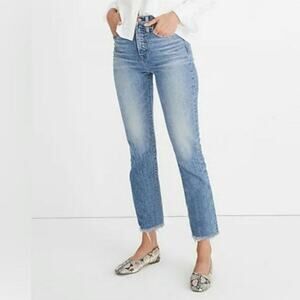 Madewell The Perfect Vintage Jean High Rise Raw Hem Crop Ankle Blue Denim 24